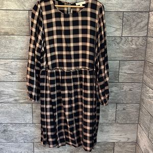 EUC bebop Long-Sleeve Dress, Women’s, Size 2X, Black/Tan Plaid